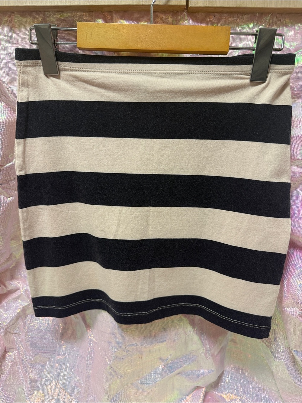 Divided Black and Cream Horizontal Stripe Mini Skirt